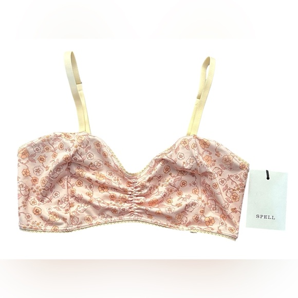 SPELL Mossy Floral Bralette In Lemonade (Yellow/Cream/Brown) Sz L ✨NWT✨ - Picture 4 of 11
